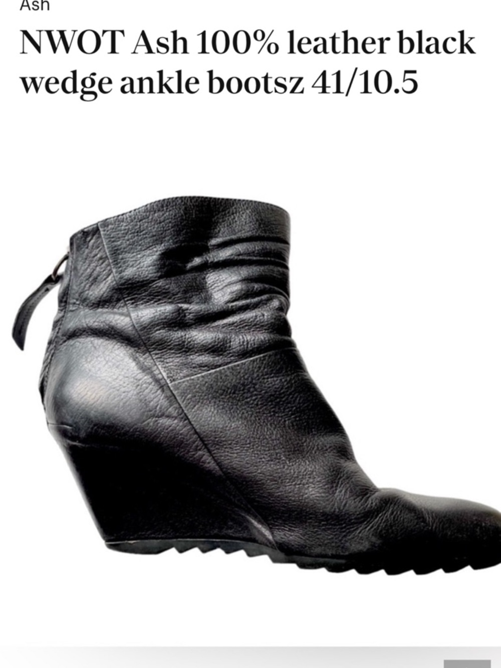 NWOT Ash 100% leather black wedge ankle bootsz 41/10.5